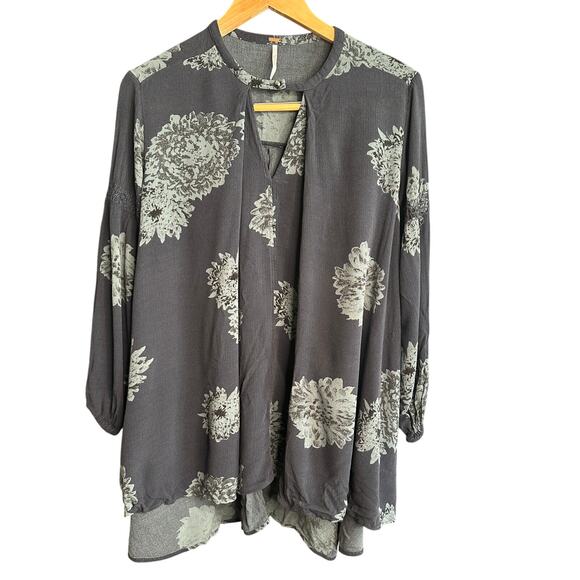 FREE PEOPLE | Midnight Medallion Floral V Neck Oversized Tunic Blue Gray XS - Picture 1 of 5